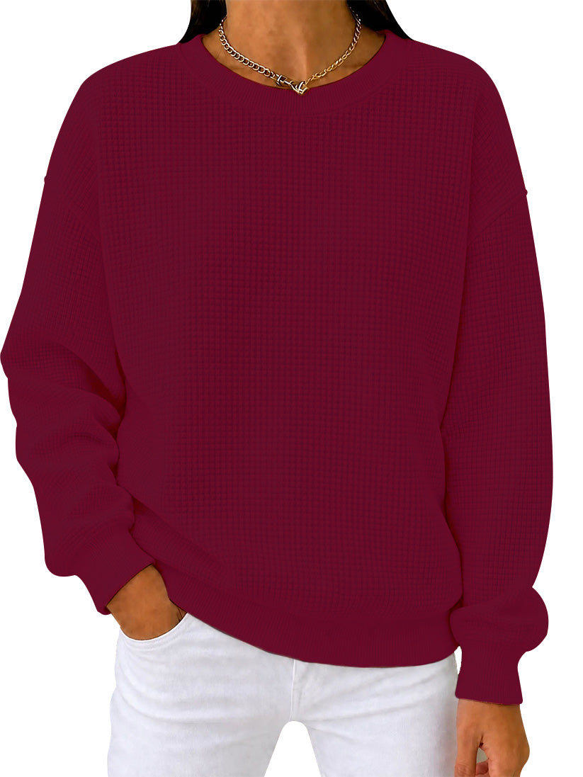 🔥CLEARANCE SALE🔥🔥Women's Waffle Knit Crewneck Sweatshirt