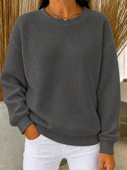 CLEARANCE SALE🔥🔥Women's Waffle Knit Crewneck Sweatshirt