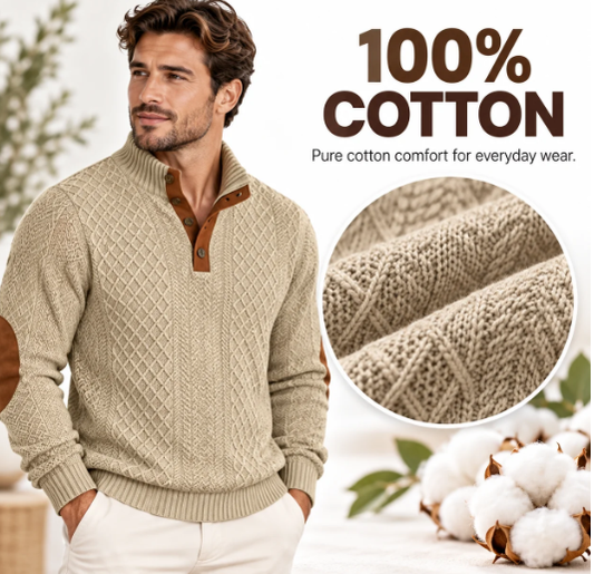 Men's Jacquard Stand Collar Henley Shirt
