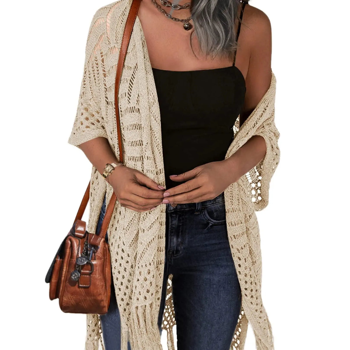 Womens Knit Cardigan Oversized Open Front Outwear New Spring & Summer Hollow Out