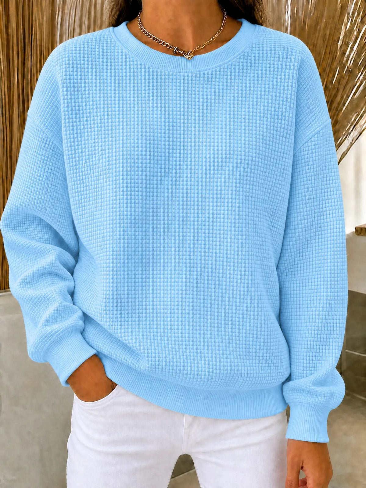 CLEARANCE SALE🔥🔥Women's Waffle Knit Crewneck Sweatshirt