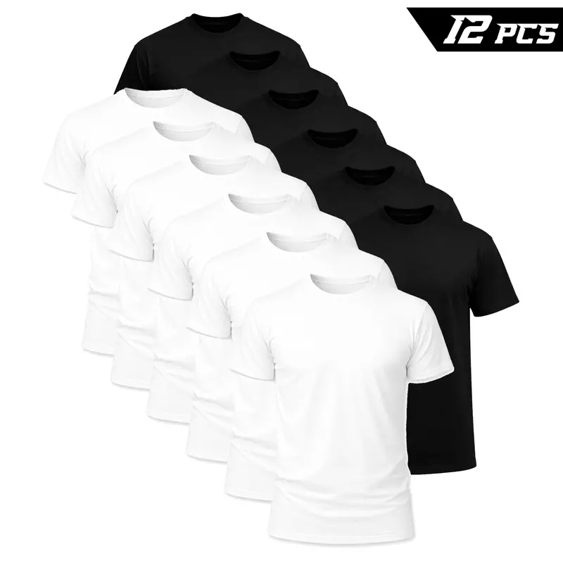 Men's Black Crew Neck T-Shirt,Short Sleeve