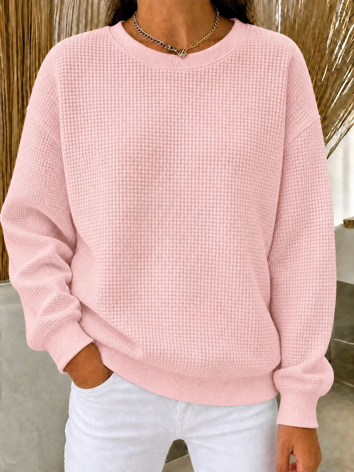 CLEARANCE SALE🔥🔥Women's Waffle Knit Crewneck Sweatshirt