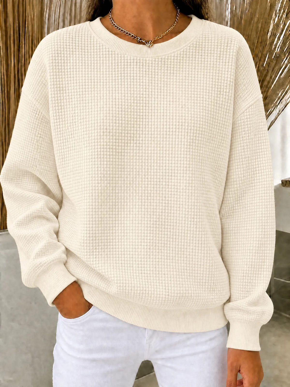 CLEARANCE SALE🔥🔥Women's Waffle Knit Crewneck Sweatshirt