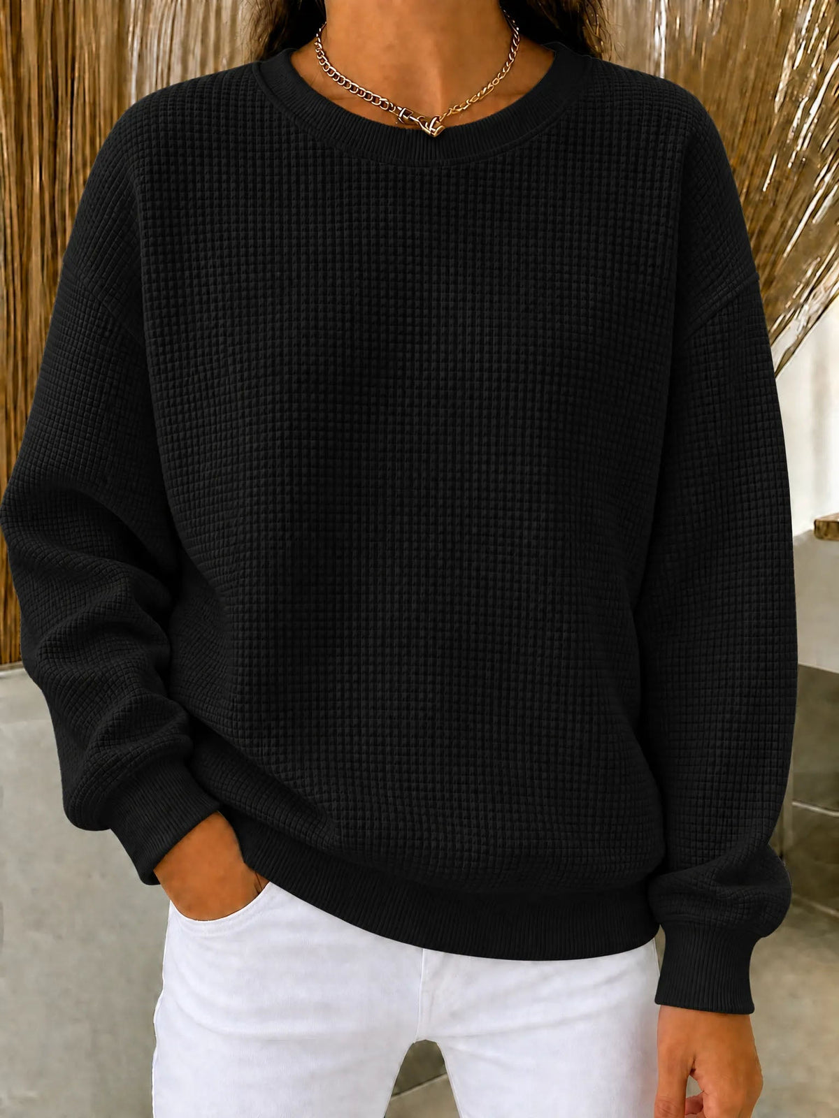 CLEARANCE SALE🔥🔥Women's Waffle Knit Crewneck Sweatshirt