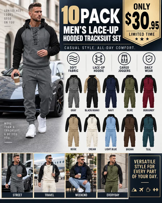 Men's 2-Piece Casual Tracksuit Set with Lace-Up Hoodie and Cargo Jogger Pants