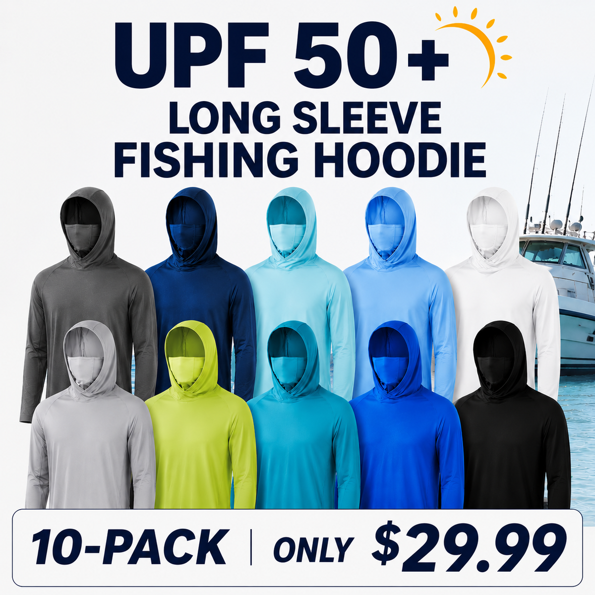 Men’s UPF 50+ Long Sleeve Fishing Hoodie with UV Neck Gaiter