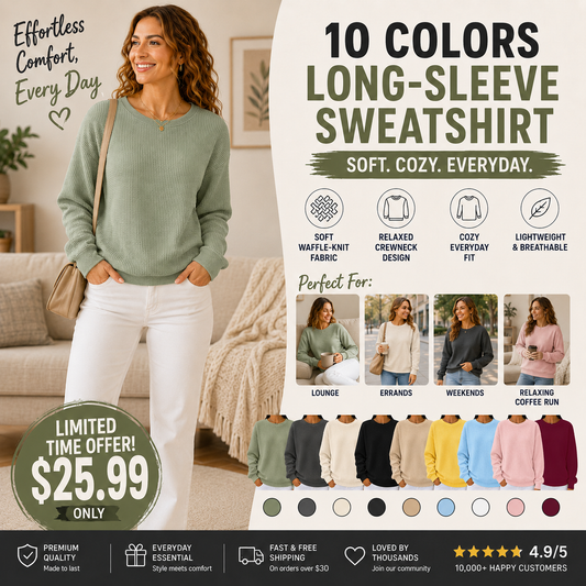 🔥CLEARANCE SALE🔥🔥Women's Waffle Knit Crewneck Sweatshirt